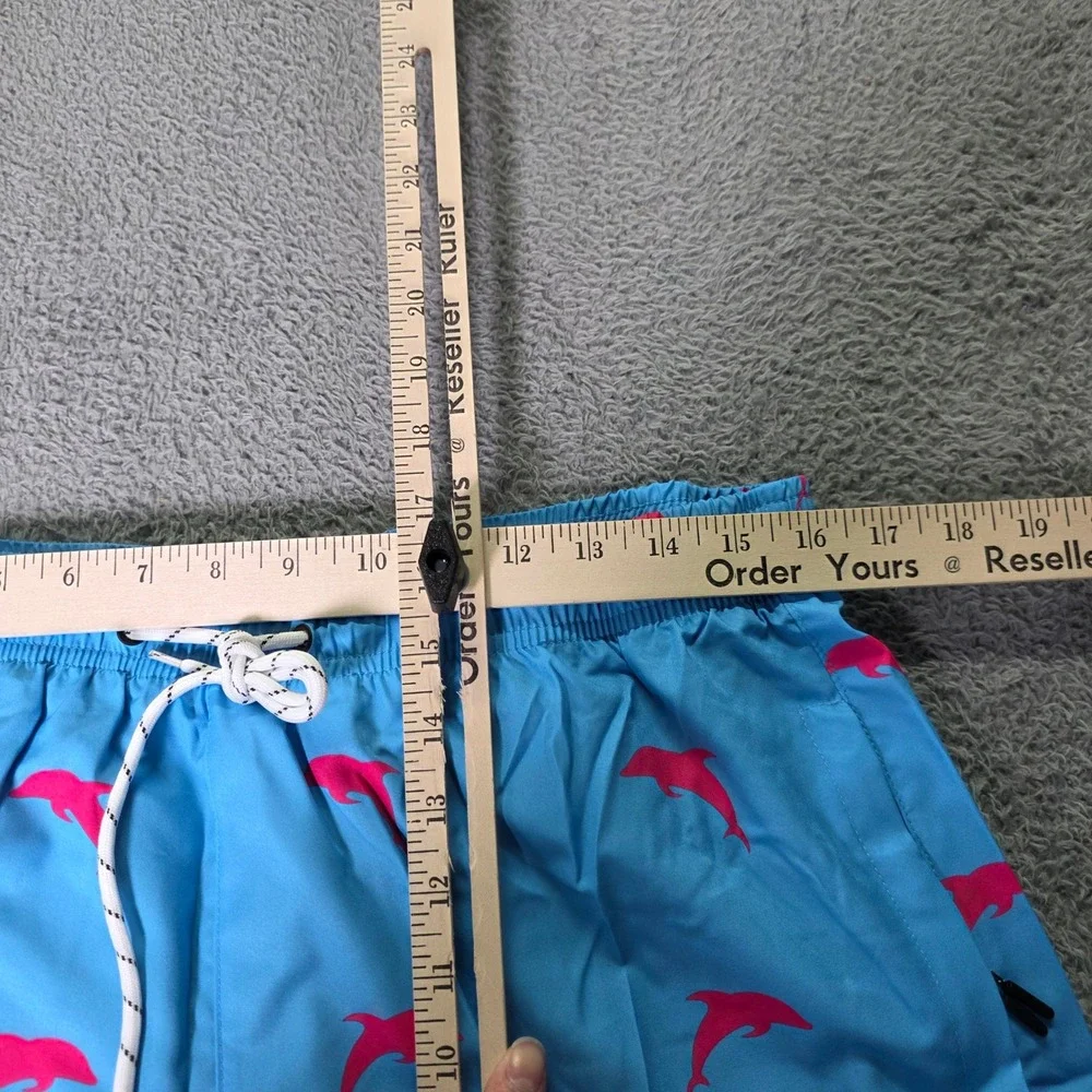 Mens M Swim Trunks x2 Pack Blue Pink Dolphin Print Lined Pockets Beach Shorts